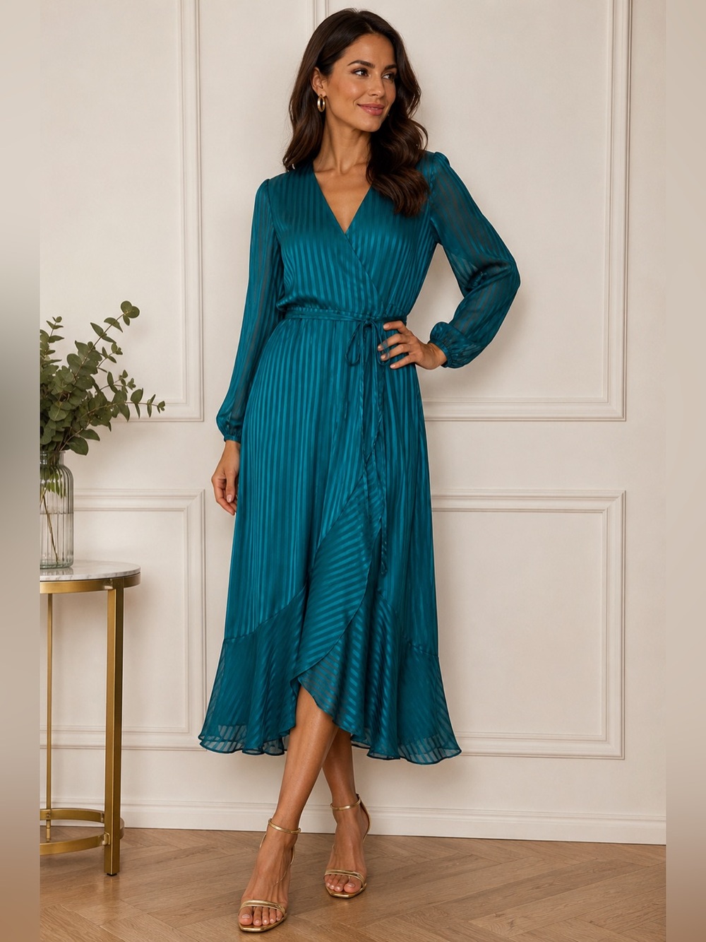 Bardot Teal Satin Wrap Maxi Dress, Size 8, Event, Party, Modest